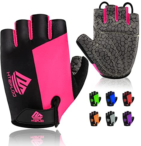 HTZPLOO Bike Gloves - Cycling Gloves for Men & Women with Anti-Slip Pad, Light Weight, Nice Fit, Half Finger (Pink, Medium)