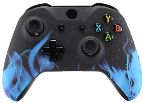 eXtremeRate Gehäuse für Xbox One X/S Controller, DIY-Ersatz Front Hülle Case Zubehör Faceplate für Xbox One S/X Controller Modell 1708-Blaue Flamme