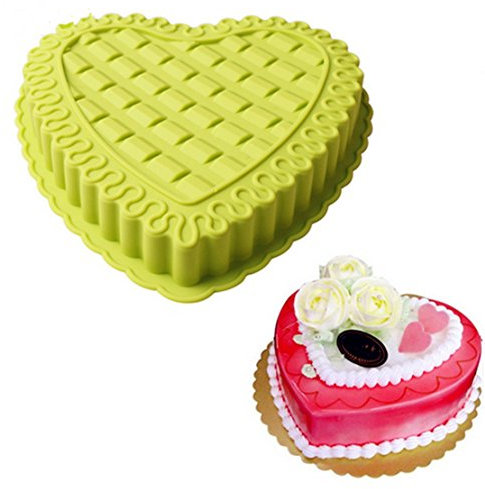 FantasyDay 10'' Love Heart Shape Silicone Baking Mould, Anniversary Birthday Tray-Wedding Festival Party Silicone Cake Mold for Muffins Brownie Cornbread Candy Chocolates Butter Soap Bread