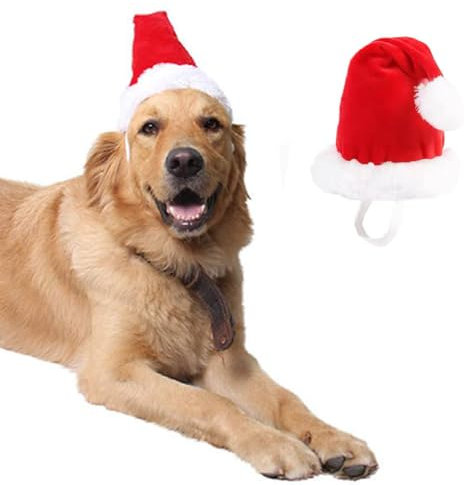 ANIAC Verstellbare 3D-Weihnachtsmütze für mittelgroße bis große Hunde, Weihnachtsmann-Kostüm