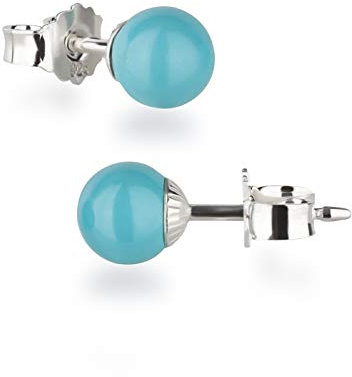 Schöner-SD Damen Ohrstecker 925 Silber mit runden Perlen Kugeln 6mm türkis