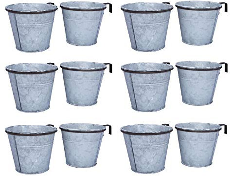 ARTECSIS 12er Set Pflanztopf mit Ringhalter, verzinkter Hängetopf, Blumentopf für Balkon Garten Geländer Palette 12cm Ø