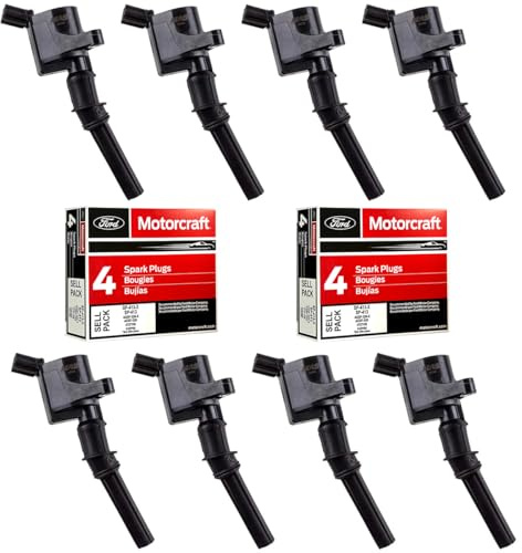 MAS Ignition Coils DG508 and Motorcraft OEM Spark Plugs SP413 Compatible with Ford F-150 Mustang V8 4.6L pack of 8