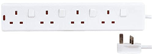 PRO ELEC 4 Gang Switched Extension Lead 5m UK Power Strip 13A White | 4 switched sockets with 5m cable and 13A UK plug for flexible and convenient power control.