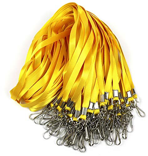 Gelbe Schlüsselbänder für Ausweise, flaches Schlüsselband mit Ausweis-Clip mit J-Haken, Gelb, 100 Stück
