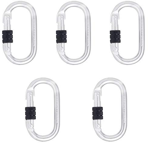 Kratos Stahl-Karabiner mit Schraubverschluss, Schraubkarabiner, Ovalkarabiner, PSA, 18mm Öffnungsweite, EN362, 25 kN 5 Stück