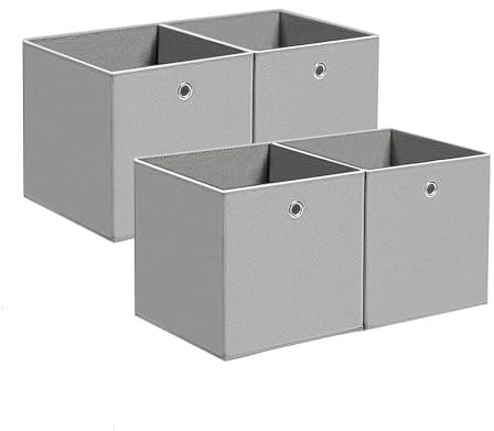 BALLSHOP 4 Stück Aufbewahrungswürfel Faltbox 32 x 32 x 32 cm Aufbewahrungsbox Faltbare Spielzeug Organizer Stoffboxen Würfel Stoff Faltkiste mit Fingerloch für Kallax Regale oder Raumteiler Grau