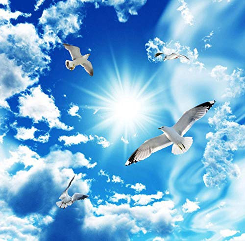 FHOMEY Tapete Wandbild 3D Deckenbild Tapete Stereo Blauer Himmel Weiße Wolken Taube Natur Landschaft Foto Wandbild Decke Wallpapers-350 * 245Cm