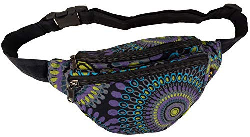 Kunst und Magie Bunte Goa Bauchtasche Gürteltasche Hüfttasche, Farbe:Schwarz/Lila