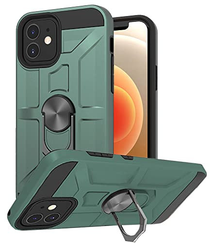 iPhone 12 Case,iPhone 12 Pro Case, Silicone Shockproof Hard Protective Phone Cases Cover With Ring Stand for iPhone 12/iPhone 12 pro,Dark Green