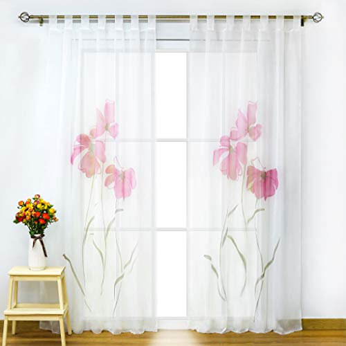 SCHOAL Gardinen mit Schlaufen Transparente Vorhänge Voile Fensterschal Modern Blumen Muster 1 Stück BxH 150x245cm Rosa