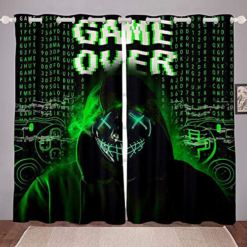 Homewish Gamer Fenster Vorhänge,Alien Videospiele Spieler Gaming Gamepad Design Vorhänge FÜR Teens Erwachsene Frauen,Dekorative Panels FÜR Wohnzimmer Schlafzimmer KÜChe,GrÜN 55X69