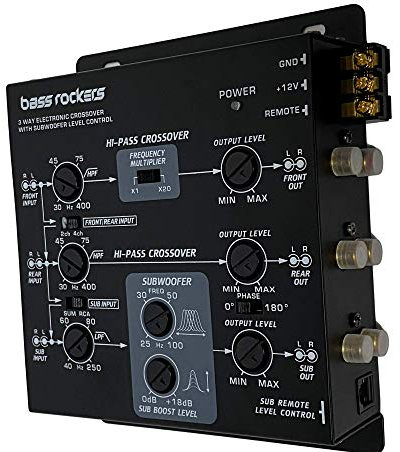 Bass Rockers BRX3.1 3 Way Car Audio Stereo Electronic Crossover with Bass Enhancer 9V Out Put 6 Channel Bass Knob Included for Car RV Motor Home Bike Boat Harley UTV ATV AMP CD Player Amplifier