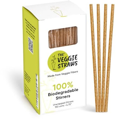 The Veggie Straws – 150 PCS of 4.75 Inches Unwrapped Biodegradable Drink Stirrers – Made of Vegetable Fibers, Best Cocktail Stirrers for Drinks of All Kinds