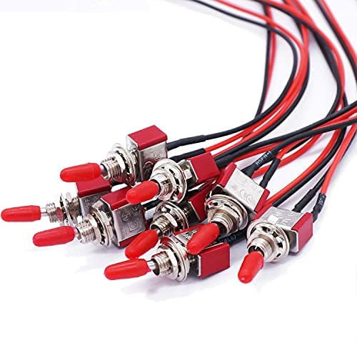 mxuteuk Mini interruttore a levetta da 8 pezzi SPST 2 posizioni 2 pin ON/OFF AC 125V 5A AC 3A 250V con fili pre-saldati MTS-101-X