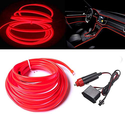 Balabaxer Rot El Wires Car Kit,5M Flexible Neon EL Draht für Autos DC 12V Neonatmosphäre Glühendes Elektrolumineszenzlicht Glühendes Neonlicht