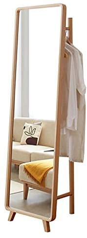 JIAYING Coat Rack Full Length Mirror With Coat Rack Free Standing Mirror Free Standing Coat Rack, With Hanging Rod And Hooks,for Entrance Hallway Living Room Bedroom(Color:Wood Color)