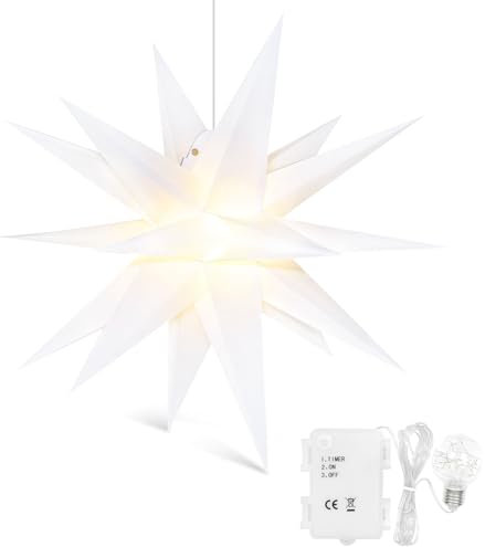 Qijieda 3D Weihnachtsstern Beleuchtet Batterie mit Timer - 45cm led Christbaumspitze Stern, Adventsstern Stern Zum Dekorieren von Weihnachtsbaum, Innenhof, Balkon Und Garten