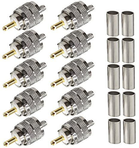 TUOLNK UHF Crimp Adapter RF PL259 Stecker SO239 Connector Crimp Plug Koax Adapter PL-259 Plug für RG58 RG142 Koaxialkabel Kompatibel mit CB Amateur Radio Antenne 10 Stuck