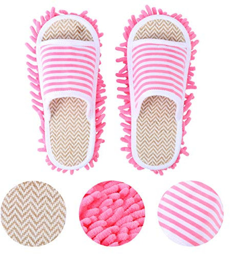 EXCEART Zapatillas De Limpieza De Suelos De Microfibra, Pantuflas Antideslizantes Para Casa, DiseñO a Rayas, CóModas Y Transpirables, Ideales Para Uso Diario En Hogar