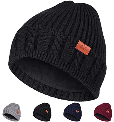 HASAGEI Winter Beanie Mütze Herren Damen, Unisex Thermo Wintermütze Twist Strickmütze Damen Skimütze mit Bündchen Weiche Fleece-gefütterte Isolierte warme Mütze Winddichte Verdickte Mütze