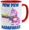 OM3® Einhorn Regenbogen Pew Pew Madafakas Tasse mit Spruch - Statement | Keramik Becher | 11oz 325ml | Beidseitig Bedruckt | Rot