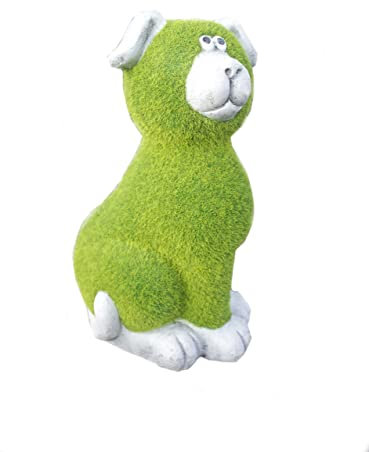 Garden Mile - Resin Dog Statue with Green Flocked Grass - Weatherproof Animal Garden Ornament Outdoor & Indoor Use - Gardening Ornaments for Lawn, Patio, Gifts for Mothers Nan 30cm x 16cm x 14cm
