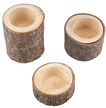 Teelichthalter Holz, erzenständer Tempe, stilvolles Design, Wood Timber Pile Kerzenständer Standl, Kerzenständer Log Blumentopf romantische Ornament für Haus Weihnachten Tischdekoration (DREI Stück)