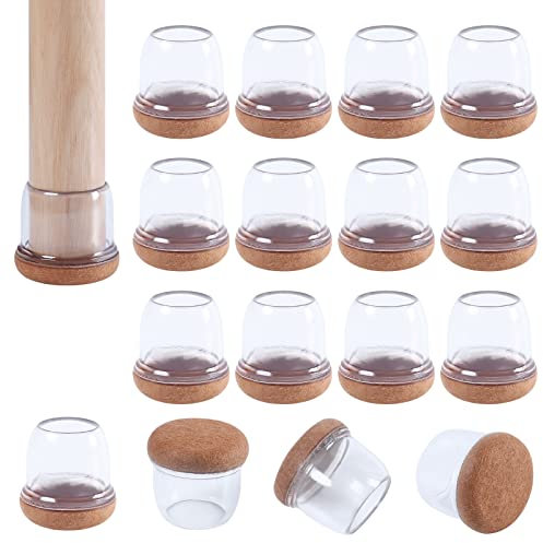 Upgraded Clear Silicone Chair Leg Floor Protectors 20-28mm, 16PCS Silicone Chair Leg Caps with Wrapped Felt, Φ 1 Round Chair Leg Silicone Covers Smooth Moving Chair Feet Protectors, No Scratches