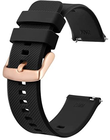 BISONSTRAP Uhrenarmband 18mm, Silikon Uhrenarmbänder mit Schnellverschluss für Männer Frauen (Schwarz, Roségoldene Schnalle)