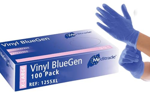 Meditrade BlueGen, Blue Vinyl Examinaiton Gloves, X-Large, N/S, P/F, x100