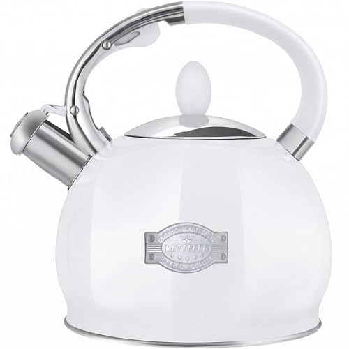Teekessel, 2,6 l, lebensmittelechter Stahl, Pfeif-Teekanne, Weiß