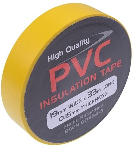 Switch Electronics 19mm x 33m Coloured PVC Insulation Insulating Self Adhesive Tape BSEN 60454-2 (Pack of 1, Yellow)