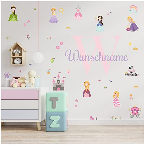 Wandsticker personalisiert Sticker Aquarell Tiere mit Name Wandtattoo für Kinderzimmer Babyzimmer Spielzimmer Mädchen Junge Y037 (Nr. 31 Prinzessin, Mit Wunschname)