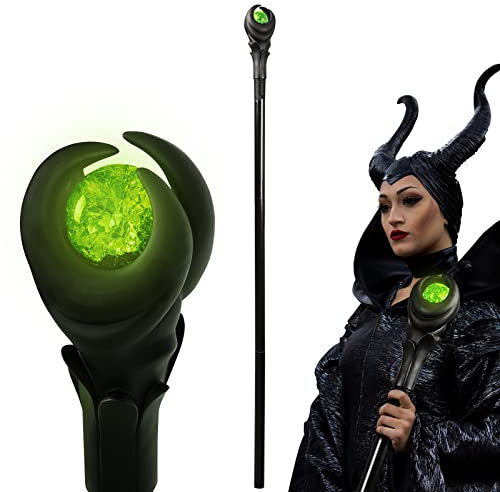 AENEY Maleficent Staff Deluxe Böser Zauberstab mit grünem/orangefarbenem Licht, LED-Hexenstab für Halloween, Maskerade, Requisite – grünes Licht