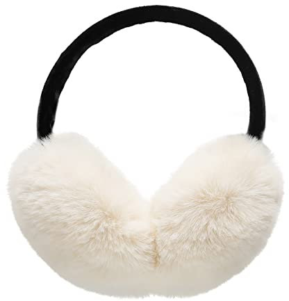 ZLYC Klassischer Damen Kinder Mädchen Verstellbarer Winter Ohrenschützer Ohrenwärmer mit Molton-Haarreifen(Pelziges Weiß)