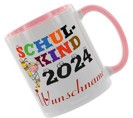 Crealuxe Kaffeetasse - Schulkind 2025 Motiv Mädchen - Einschulung Geschenke Tasse, bedruckte Keramiktasse, Tasse mit Spruch, Hochwertige Kaffeetasse, Tasse personalisiert (Rosa)