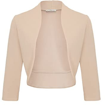 DANAEST Damen Bolero Festlich Strickjacke Elegant Schulterjacke 3/4 Ärmel Kurz Top (708), Grösse:XL, Farbe:Beige