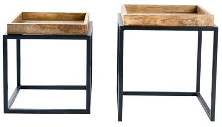 riess-ambiente.de Industrial Beistelltisch 2er Set SERVITEUR 45cm Natur Mangoholz Metall Couchtisch