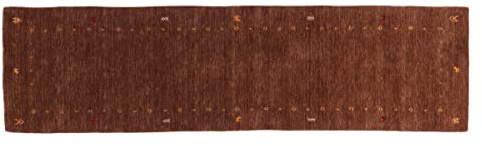 Wollteppich Gabbeh MUTI 80x200 Handgewebt Läufer Braun Einfarbig Handarbeit