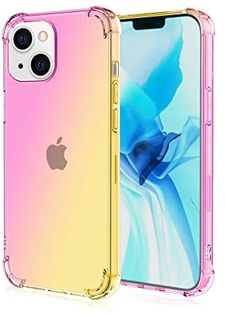 EASSGU Coque pour iPhone 13 (6.1 inches), Housse de Protection de Couleur Dégradée Transparente, Étui de Téléphone Anti-Chute et Anti-Rayures - Or Rose
