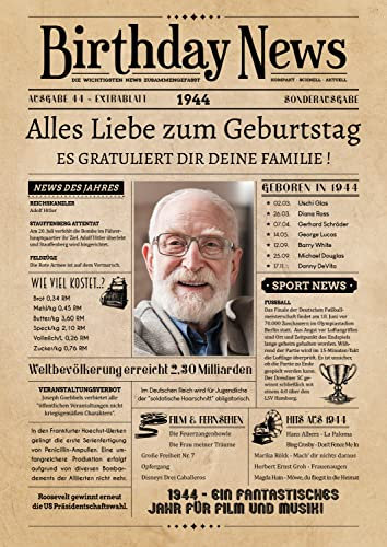 PRINTALA Geburtstagszeitung - personalisiert mit Deinem Text & Foto | Jahrgang nach Wahl | Posterdruck (1944)