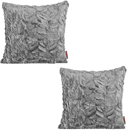 MAGMA 2er Set Kissenhülle Fluffy flauschig plüschig weich Reißverschluss Felloptik (Mittelgrau) ca. 50x50 cm