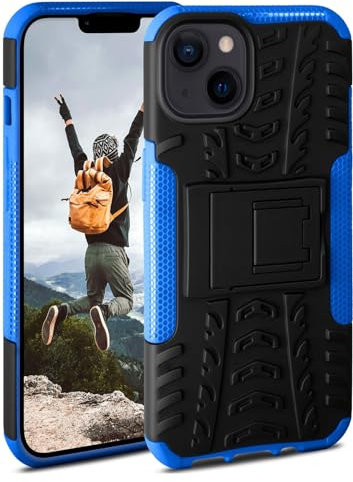 ONEFLOW Funda de depósito compatible con Apple iPhone 14 Plus - Funda exterior a prueba de golpes, funda con soporte, cámara y protector de pantalla, funda rígida, color azul