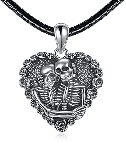 VONALA Totenkopf Halskette Sterling Silber Totenkopf Rose Halskette Skelett Liebhaber Halskette Gothic Totenkopf Schmuck Geschenke für Frauen Männer Teenager Geburtstag