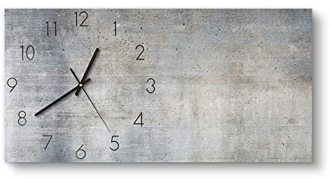 DEQORI Glasuhr | vertikal 60x30 cm | Motiv Unverputzte Zementtextur | große XXL Design Uhr aus Glas | leise Wanduhr für Wohnzimmer & Küche | Moderne Hingucker Uhr für die Wand