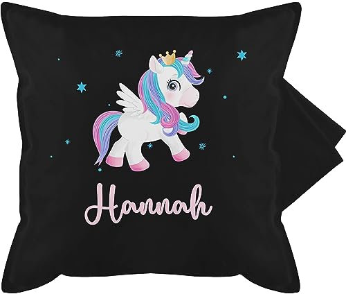 Kissenbezug - Unicorn Einhorn mit Namen - 50 x 50 cm - Schwarz - kinderkissen Motiv Name einhornkissen einhörner flügel Kissen personalisierte Unicorns und kissenhülle personalisiertes