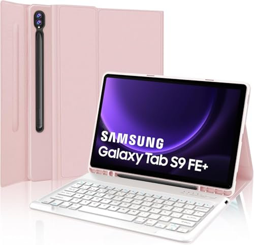 IVEOPPE Teclado Samsung Galaxy Tab S9 FE Plus 12.4 2023, Funda con Teclado España Ñ Bluetooth para Samsung Galaxy Tab S9 FE/S9 Plus 12,4 2023, Rosa