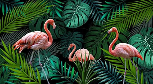 QEETapete Papier Peint Panoramique Flamant Rose Plante Tropicale Papier Peint Nature Intissé Murale Chambre Salon 200x140cm-SJJ02379