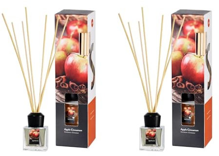 Raumduft im Glas mit Duftstäbchen im 2er-Set – 2x50 ml – für Badezimmer, Hausflur, Wohnzimmer, Küche, Abstellraum – eignet Sich auch als Geschenk zu Weihnachten und Geburtstag (Apple Cinnamon)